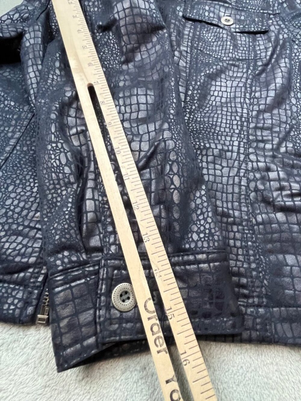 Ruby Rd Jacket Women 12 Black Faux Leather Croc Print Full Zip Up Animal Texture - Picture 7 of 9
